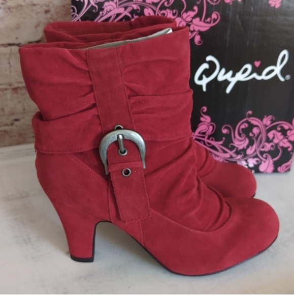 QUPID RED SUEDE PU WOMEN'S BOOTIES - Picture 5 of 8